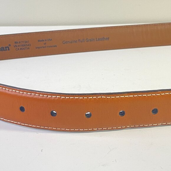L.L.Bean Men’s Leather Belt 38 Tan Contrast Stitch Brass Buckle - Picture 3 of 7